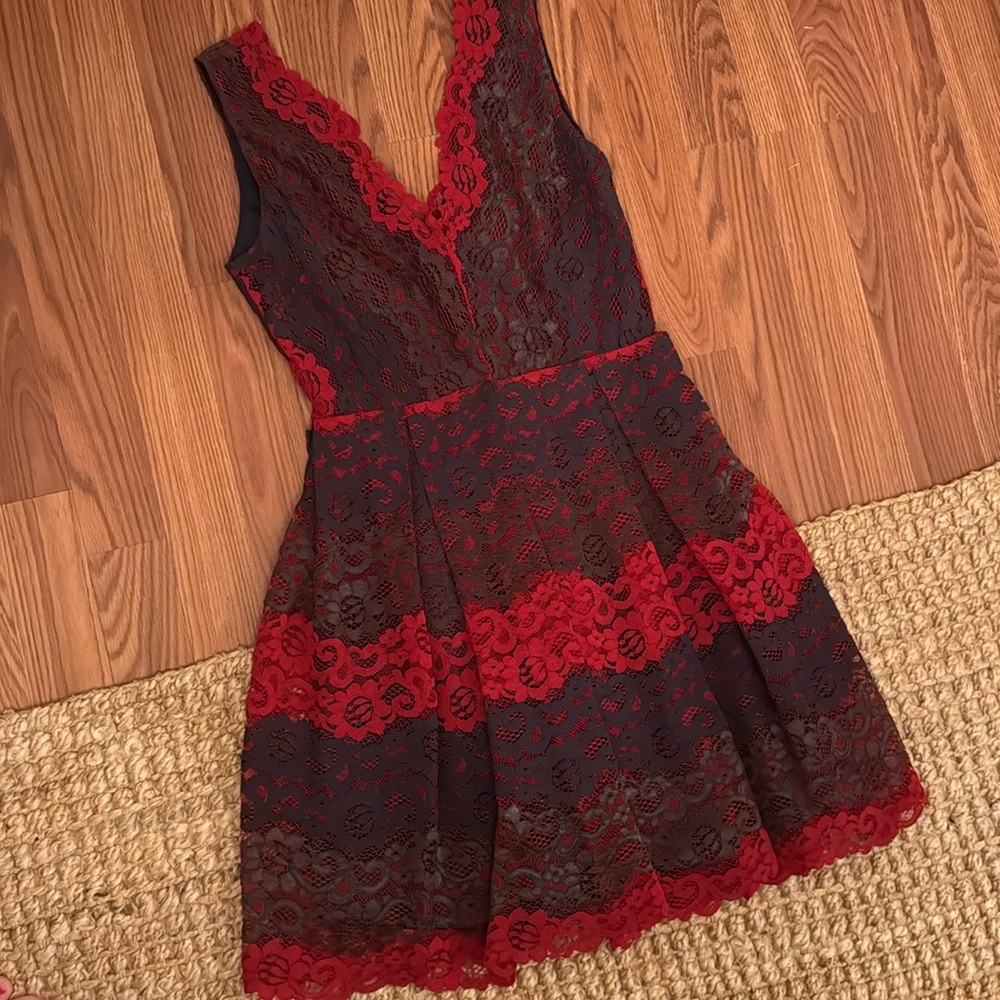 NSR Red Lace Fit and Flare Dress, Fully Lined, NWT, size Small